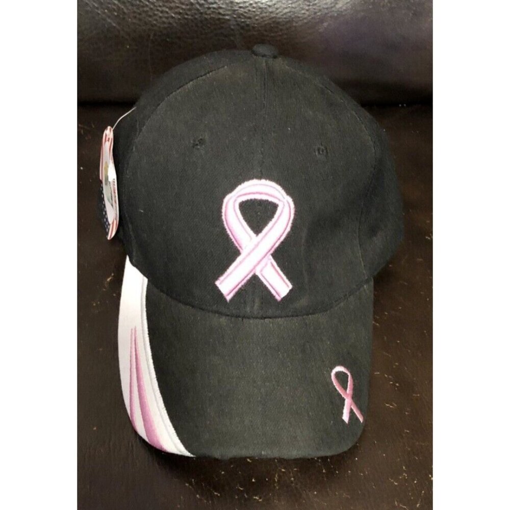 Breast Cancer Black w/Pink Baseball Cap Hat Adjustable Adult Size OSFM